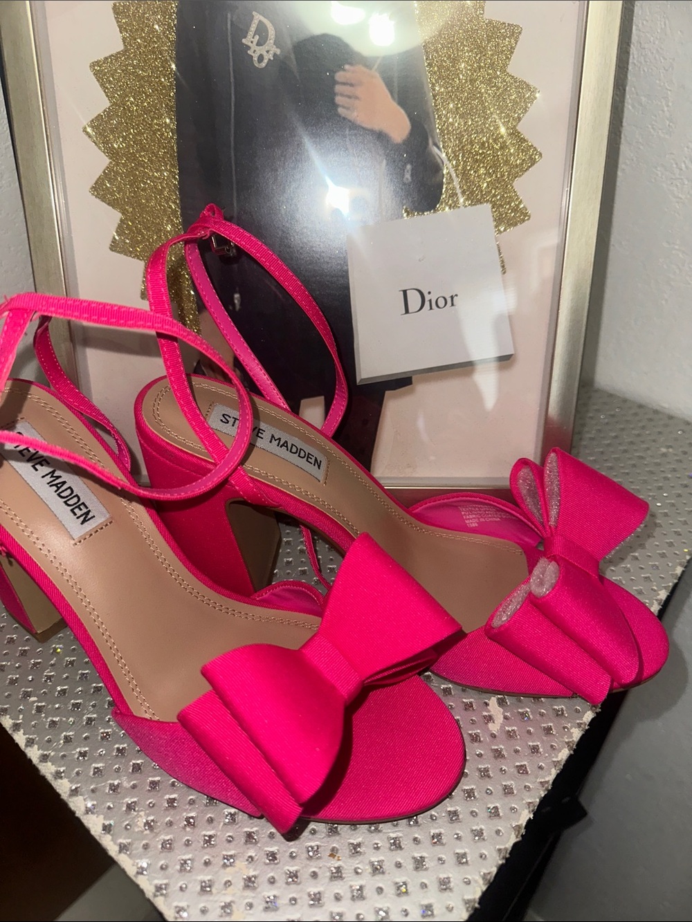 Steve Madden Hot Pink Bow Block Heel Sandals